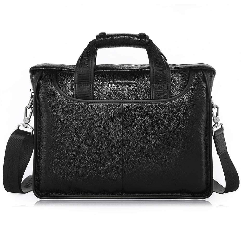 BOSTANTEN Men Leather Briefcase Messenger Business Bags 14 inch Laptop Work Bag Black