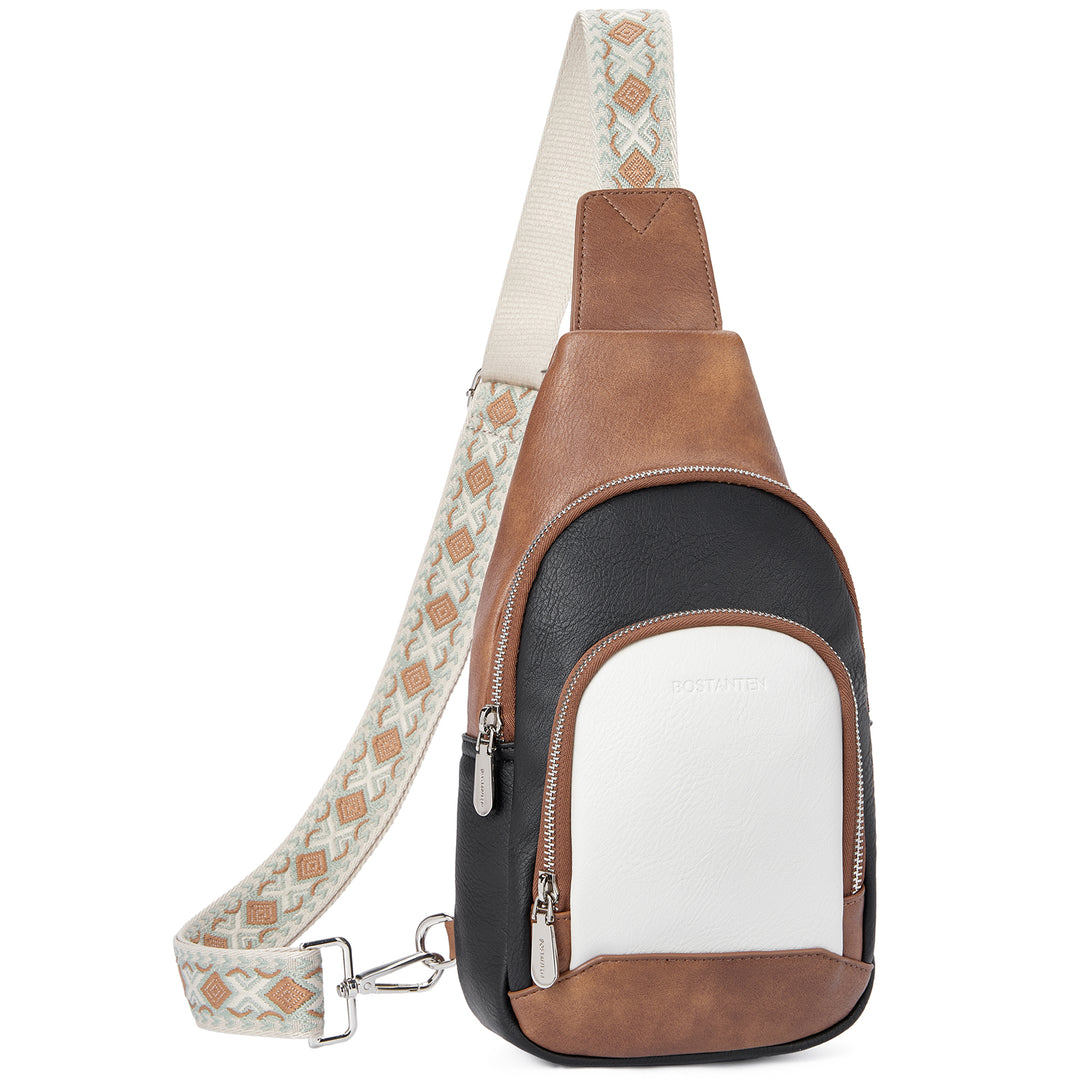 Aurora Embroidered Diamond Print Shoulder Strap Crossbody Bag