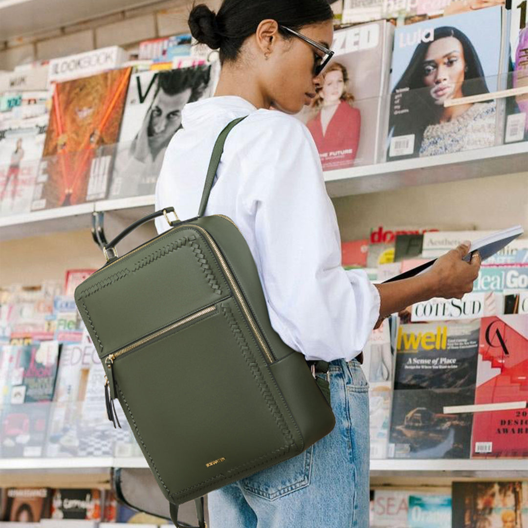 Vallis Woven Striped Leather Backpack