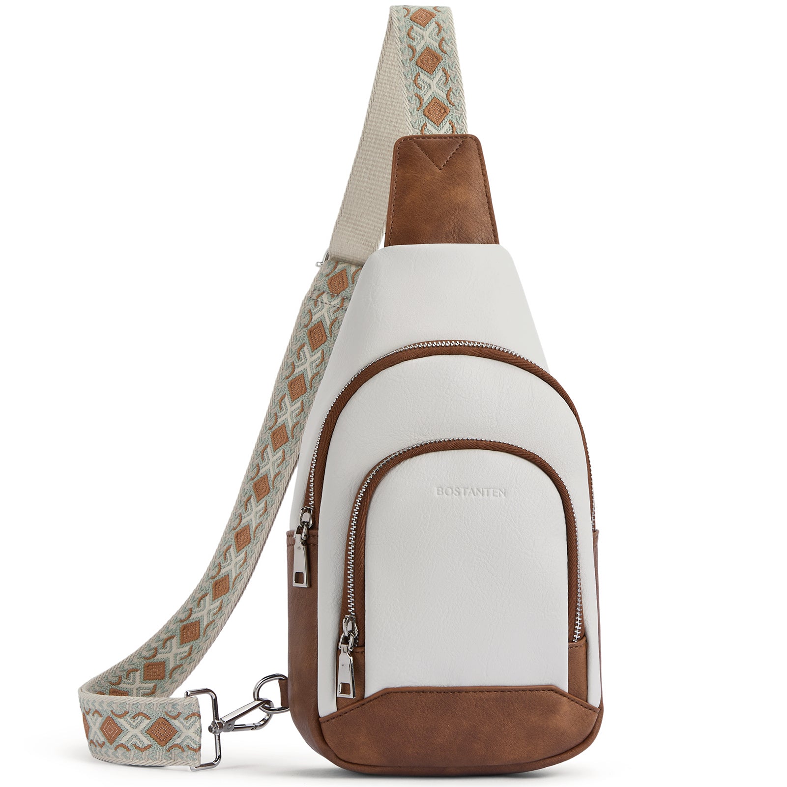 Aurora Embroidered Diamond Print Shoulder Strap Crossbody Bag