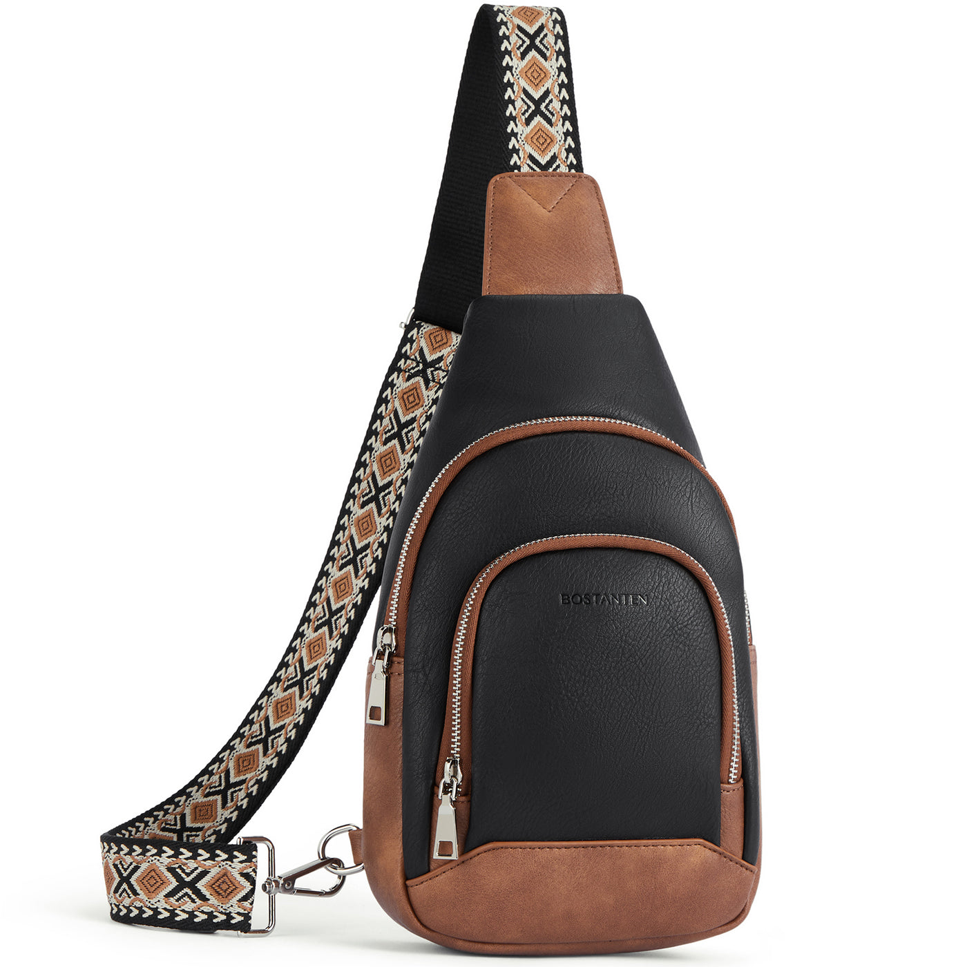 Sling Bag with Printed Strap-Brown