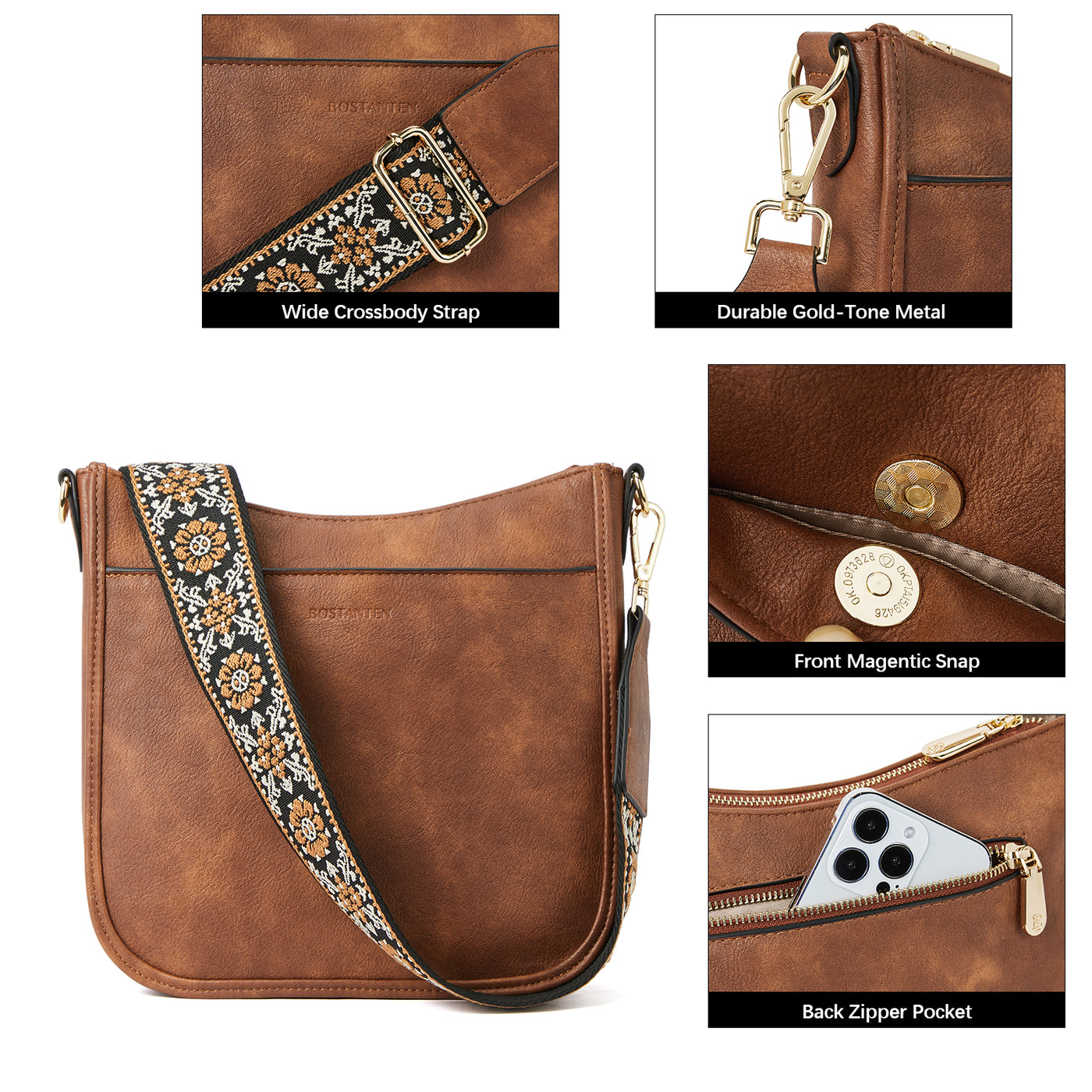 Spring | Hobo Crossbody Bag | Brick Brown w/ Gold Hardware