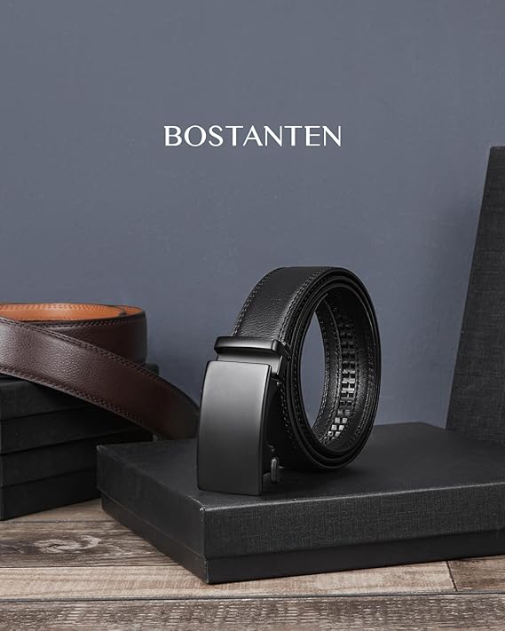 BOSTANTEN Mens Belt Leather Ratchet Belt For Men Dress and Casual with Adjustable Buckle, Trim to Fit