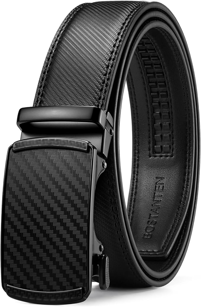 BOSTANTEN Leather Ratchet Belt For Men Dress and Casual with Adjustable Buckle, Trim to Fit