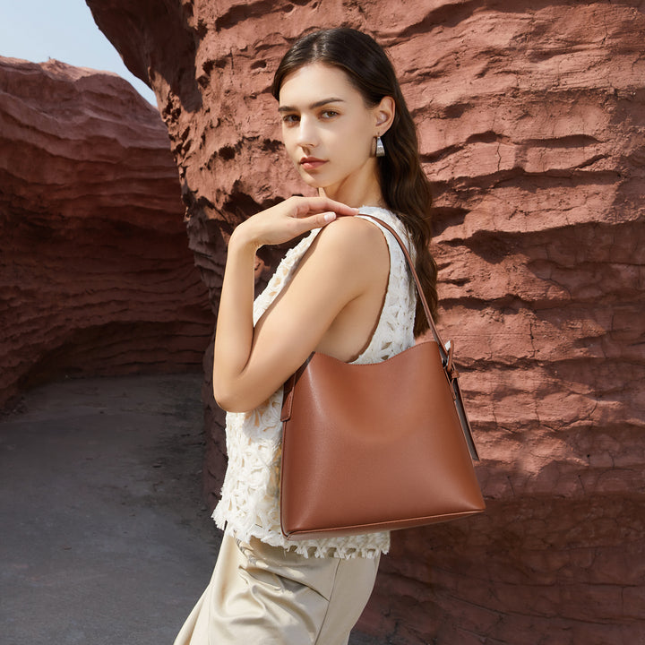 Lotty Soft Leather Chic Bucket Bag