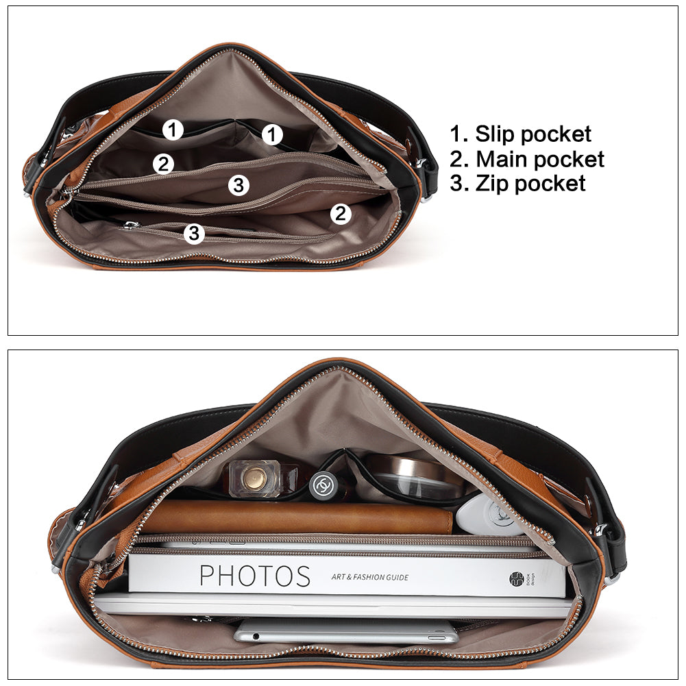 Front Zipper Multi-Pocket Shoulder Bag Handbag Large Capacity Travel Bag