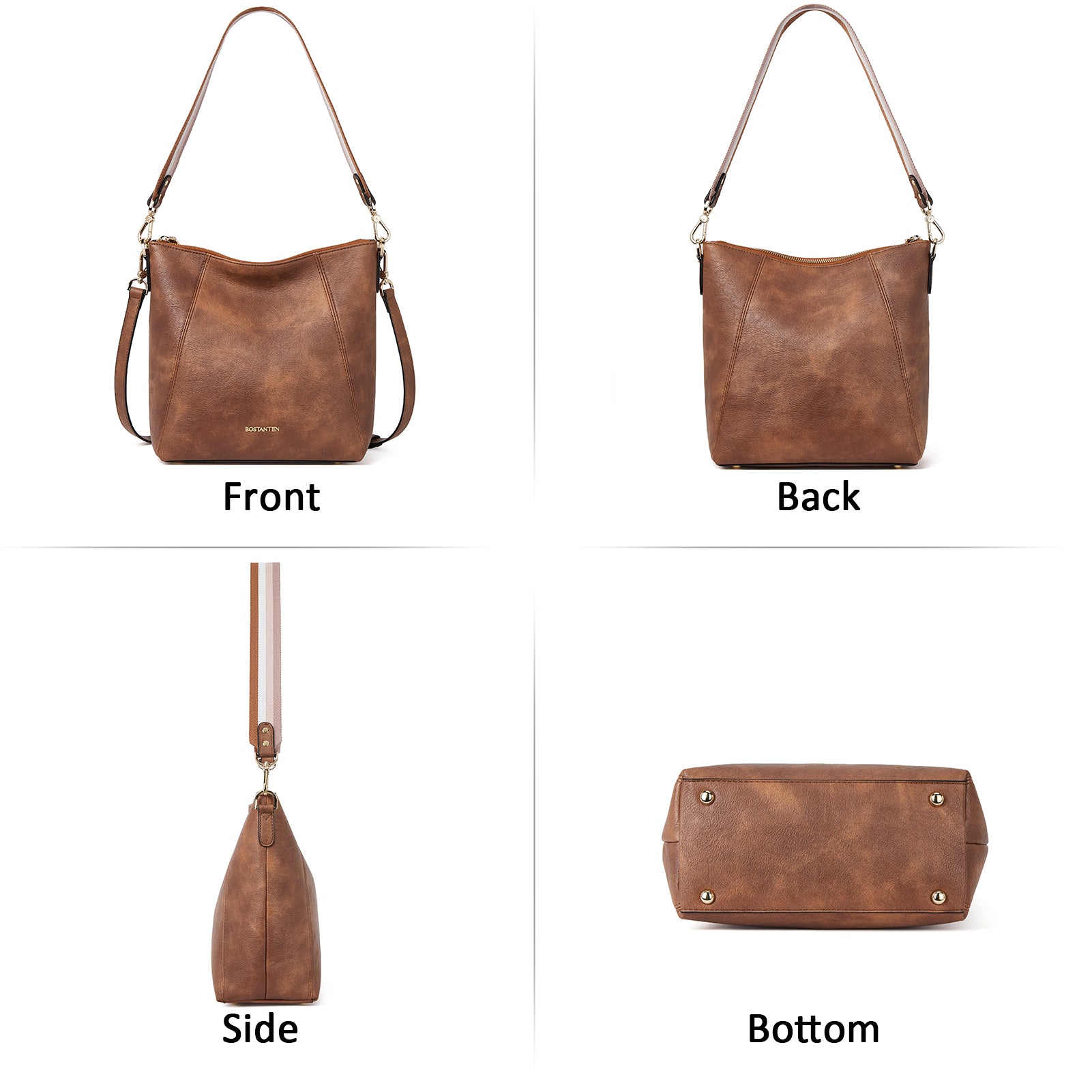 BOSTANTEN Leather Hobo Handbags Designer Purses for Women Shoulder Cro